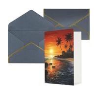 AQRJKHD Biglietto di ringraziamento con paesaggio solare con palme e buste, biglietto di auguri di buon compleanno per donne e uomini, biglietti vuoti per tutte le occasioni, biglietti di auguri per