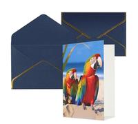 AQRJKHD Biglietto di ringraziamento con pappagalli sulla spiaggia con buste, biglietti di auguri di buon compleanno per donne e uomini, biglietti vuoti per tutte le occasioni, biglietti di auguri per