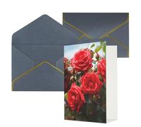 AQRJKHD Biglietto di ringraziamento con rose rosse e cespuglio in giardino con buste, biglietto di auguri di buon compleanno per donne e uomini, biglietti vuoti per tutte le occasioni, biglietti di