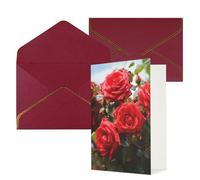 AQRJKHD Biglietto di ringraziamento con rose rosse e cespuglio in giardino con buste, biglietto di auguri di buon compleanno per donne e uomini, biglietti vuoti per tutte le occasioni, biglietti di