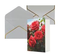 AQRJKHD Biglietto di ringraziamento con rose rosse e cespuglio in giardino con buste, biglietto di auguri di buon compleanno per donne e uomini, biglietti vuoti per tutte le occasioni, biglietti di