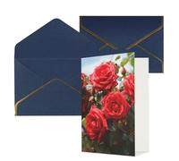 AQRJKHD Biglietto di ringraziamento con rose rosse e cespuglio in giardino con buste, biglietto di auguri di buon compleanno per donne e uomini, biglietti vuoti per tutte le occasioni, biglietti di