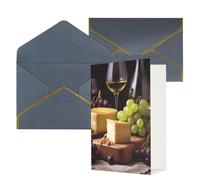 AQRJKHD Biglietto di ringraziamento con torta di formaggio e vino bianco, con buste, biglietti di auguri di buon compleanno per donne e uomini, biglietti vuoti per tutte le occasioni, biglietti di