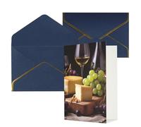 AQRJKHD Biglietto di ringraziamento con torta di formaggio e vino bianco, con buste, biglietti di auguri di buon compleanno per donne e uomini, biglietti vuoti per tutte le occasioni, biglietti di