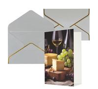 AQRJKHD Biglietto di ringraziamento con torta di formaggio e vino bianco, con buste, biglietti di auguri di buon compleanno per donne e uomini, biglietti vuoti per tutte le occasioni, biglietti di