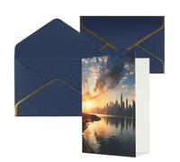 AQRJKHD Biglietto di ringraziamento New York al tramonto, con buste, biglietto di auguri di buon compleanno, per donne e uomini, biglietti vuoti per tutte le occasioni, biglietti di auguri per