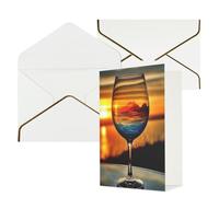 AQRJKHD Biglietto di ringraziamento per bicchiere di vino al tramonto, con buste, biglietto di auguri di buon compleanno, per donne e uomini, biglietti vuoti per tutte le occasioni, biglietti di