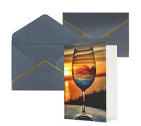AQRJKHD Biglietto di ringraziamento per bicchiere di vino al tramonto, con buste, biglietto di auguri di buon compleanno, per donne e uomini, biglietti vuoti per tutte le occasioni, biglietti di