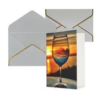 AQRJKHD Biglietto di ringraziamento per bicchiere di vino al tramonto, con buste, biglietto di auguri di buon compleanno, per donne e uomini, biglietti vuoti per tutte le occasioni, biglietti di