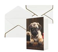 AQRJKHD Biglietto di ringraziamento per cuccioli di carlino con buste, biglietti di auguri di buon compleanno per donne e uomini, biglietti vuoti per tutte le occasioni, biglietti di auguri per