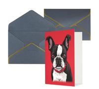 AQRJKHD Biglietto di ringraziamento rosso con cane Boston Terrier con buste, biglietto di auguri di buon compleanno, per donne e uomini, biglietti vuoti per tutte le occasioni, biglietti di auguri per