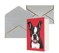 AQRJKHD Biglietto di ringraziamento rosso con cane Boston Terrier con buste, biglietto di auguri di buon compleanno, per donne e uomini, biglietti vuoti per tutte le occasioni, biglietti di auguri per