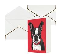 AQRJKHD Biglietto di ringraziamento rosso con cane Boston Terrier con buste, biglietto di auguri di buon compleanno, per donne e uomini, biglietti vuoti per tutte le occasioni, biglietti di auguri per