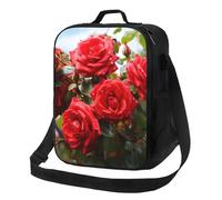 AQRJKHD Borsa termica per il pranzo per donne e uomini, con rose rosse, cespuglio in giardino, a prova di perdite, riutilizzabile, borsa termica per il pranzo, per lavoro, viaggi, picnic all'aperto