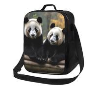 AQRJKHD Borsa termica per il pranzo per donne e uomini, due grandi panda, a prova di perdite, riutilizzabile, borsa termica per il pranzo, per lavoro, viaggi, picnic all'aperto