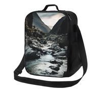 AQRJKHD Borsa termica per il pranzo per donne e uomini, fiume e rocce grigie, a prova di perdite, riutilizzabile, borsa termica per lavoro, viaggi, picnic, all'aperto