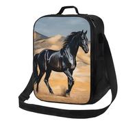 AQRJKHD Borsa termica per il pranzo per donne e uomini, nera, con cavallo arabo, a prova di perdite, riutilizzabile, borsa termica per lavoro, viaggi, picnic, all'aperto
