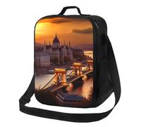 AQRJKHD Borsa termica per il pranzo, per donne e uomini, tramonto a Budapest, a prova di perdite, riutilizzabile, per lavoro, viaggi, picnic, attività all'aperto