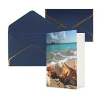 AQRJKHD Conchiglie stelle marine sulla spiaggia biglietto di ringraziamento con buste biglietto di auguri di buon compleanno per donne uomini biglietti vuoti per tutte le occasioni biglietti di auguri
