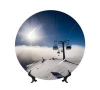 AQRJKHD Piatto decorativo da 20,3 cm in porcellana Bone China Ski Lift at Sunshine Piatti piani in ceramica con espositore Ornamenti in ceramica Piatto in porcellana artistica per casa ufficio