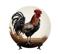 AQRJKHD Piatto decorativo in porcellana Bone China da 15,2 cm con gallo piatti piani in ceramica con espositore Ornamenti in ceramica Piatto in porcellana artistica per casa ufficio decorazione da