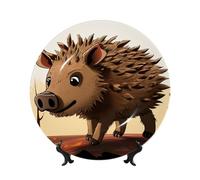 AQRJKHD Piatto decorativo in porcellana Bone China da 17,8 cm, con animazione di cinghiale, piatti in ceramica con espositore, ornamenti in ceramica, piatto in porcellana artistica per casa, ufficio