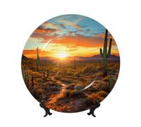 AQRJKHD Piatto decorativo in porcellana Bone China da 17,8 cm, con scritta "Saguaros at Sunset", in ceramica, con espositore, ornamenti in ceramica, per casa, ufficio, decorazione da parete