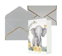 AQRJKHD Simpatico elefante con corona e piccola anatra biglietto di ringraziamento con buste biglietto di auguri di buon compleanno per donne uomini biglietti di auguri vuoti per tutte le occasioni