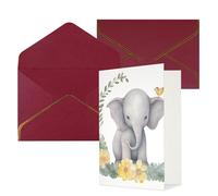 AQRJKHD Simpatico elefante con corona e piccola anatra biglietto di ringraziamento con buste biglietto di auguri di buon compleanno per donne uomini biglietti di auguri vuoti per tutte le occasioni