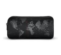 AQRJLPM Astuccio nero con mappa del mondo, grande capacità, semplice pennarello, portatile, estetico, con cerniera