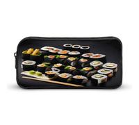 AQRJLPM Astuccio nero per matite giapponesi con sushi di grande capacità, semplice astuccio portatile estetico con cerniera