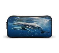 AQRJLPM Astuccio per matite con delfini carini, grande capacità, semplice astuccio portatile estetico con cerniera