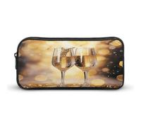 AQRJLPM Astuccio per matite con due bicchieri di champagne, grande capacità, semplice, portatile, estetico, con cerniera