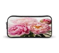 AQRJLPM Astuccio per matite con fiori di peonia, grande capacità, semplice astuccio portatile con cerniera estetica