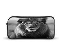 AQRJLPM Astuccio per matite con leone africano in bianco e nero di grande capacità, semplice astuccio portatile con cerniera estetica portatile