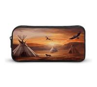 AQRJLPM Astuccio per matite con motivo tribù dei nativi americani, grande capacità, semplice astuccio portatile estetico con cerniera