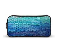 AQRJLPM Astuccio per matite con squame di pesce di sirena, blu, grande capacità, semplice astuccio portatile estetico con cerniera