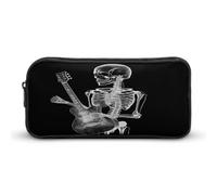 AQRJLPM Astuccio per matite con teschio e scheletro che suona la chitarra, grande capacità, semplice astuccio portatile con cerniera estetica