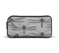 AQRJLPM Astuccio per matite grigio con libellule, grande capacità, semplice astuccio portatile estetico con cerniera