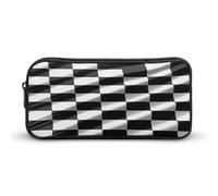 AQRJLPM Astuccio portamatite con bandiera a scacchi nero e bianco, grande capacità, semplice astuccio portatile estetico con cerniera