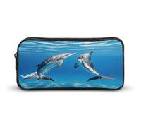 AQRJLPM Astuccio portamatite con due delfini di grande capacità, semplice astuccio portatile estetico con cerniera