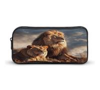 AQRJLPM Astuccio portamatite con due leoni, grande capacità, semplice astuccio portatile estetico con cerniera