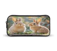 AQRJLPM Astuccio portamatite con due piccoli conigli, grande capacità, semplice astuccio portatile estetico con cerniera