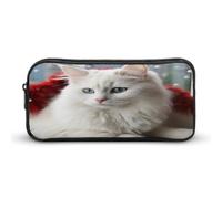 AQRJLPM Astuccio portamatite con gatto bianco, grande capacità, semplice astuccio portatile con cerniera estetica