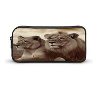 AQRJLPM Astuccio portamatite con leone africano e leonessa di grande capacità, semplice astuccio portatile con cerniera estetica portatile