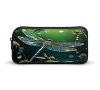 AQRJLPM Astuccio portamatite verde con libellula, grande capacità, semplice astuccio portatile estetico con cerniera