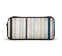 AQRJLPM Blu Beige Stripe Pattern Pencil Pouch Grande Capacità Semplice Marker Pouch Portatile Estetica Cerniera Astuccio