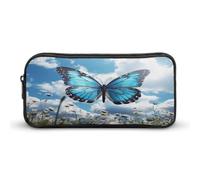 AQRJLPM Blu Farfalla E Nuvole Matita Pouch Grande Capacità Semplice Marcatore Sacchetto Portatile Estetica Cerniera Astuccio