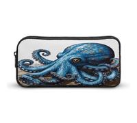 AQRJLPM Blu Octopus Pencil Pouch Grande Capacità Semplice Marker Pouch Portatile Estetica Cerniera Astuccio