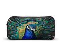 AQRJLPM Blu Pavone Matita Pouch Grande Capacità Semplice Marker Pouch Portatile Estetica Cerniera Astuccio